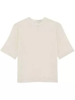 Saint Laurent шелковая футболка с круглым вырезом, нейтральный цвет