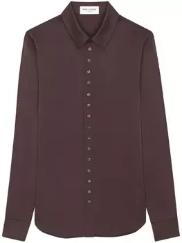 Saint Laurent шелковая рубашка на пуговицах, коричневый