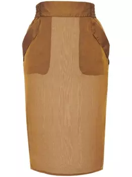 Saint Laurent шелковая юбка-карандаш с эластичным поясом, коричневый