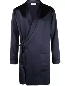 Saint Laurent шелковое пальто со смещенной застежкой, синий