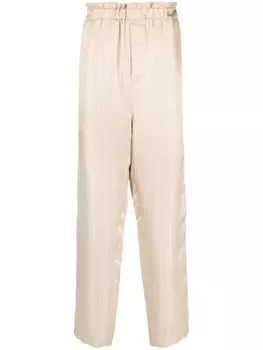 Saint Laurent шелковые брюки в тонкую полоску, нейтральный цвет