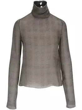 Saint Laurent шелковый топ в клетку, серый