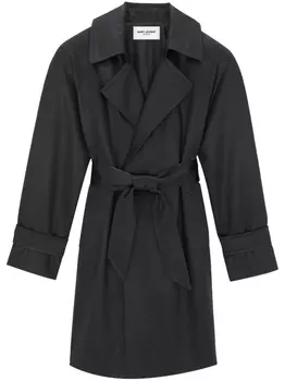 Saint Laurent шелковый тренч с поясом, черный