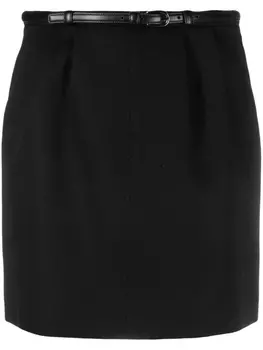 Saint Laurent шерстяная юбка с поясом, черный