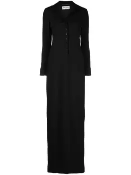 Saint Laurent шерстяное платье с воротником поло, черный