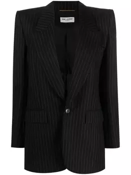 Saint Laurent шерстяной блейзер строгого кроя в тонкую полоску, черный