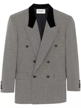Saint Laurent шерстяной блейзер в ломаную клетку, черный