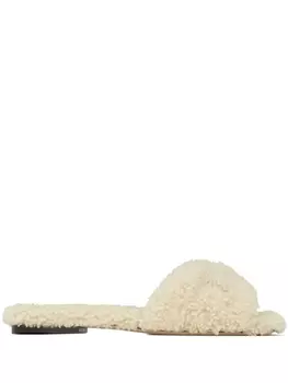 Saint Laurent шлепанцы из овчины, нейтральный цвет