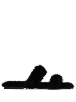 Saint Laurent шлепанцы с искусственным мехом, черный