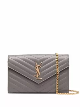 Saint Laurent стеганая сумка через плечо с монограммой, серый