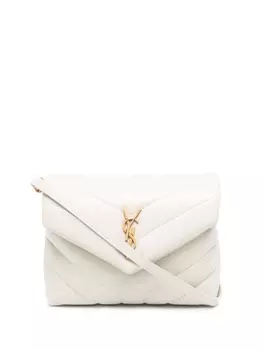 Saint Laurent стеганая сумка через плечо с логотипом, нейтральный цвет