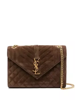 Saint Laurent стеганая сумка на плечо Cassandra среднего размера, коричневый