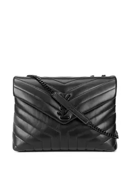 Saint Laurent стеганая сумка на плечо Loulou с логотипом, черный