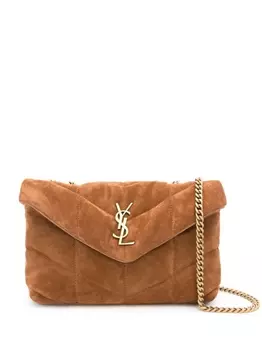 Saint Laurent стеганая сумка на плечо Puffer Toy, коричневый