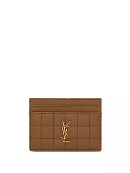 Saint Laurent стеганый картхолдер Cassandre, коричневый