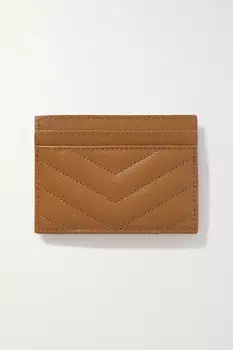 SAINT LAURENT стеганый картхолдер из фактурной кожи с монограммой, бежевый