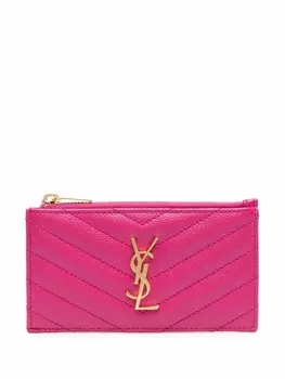 Saint Laurent стеганый картхолдер Monogram, розовый