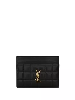 Saint Laurent стеганый картхолдер с логотипом, черный