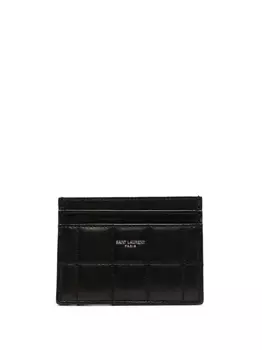 Saint Laurent стеганый картхолдер с логотипом, черный