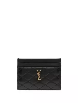 Saint Laurent стеганый картхолдер с логотипом, черный