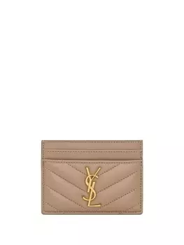 Saint Laurent стеганый картхолдер с логотипом, нейтральный цвет