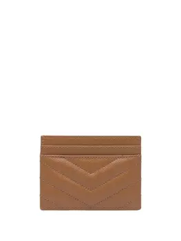 Saint Laurent стеганый картхолдер с монограммой, коричневый