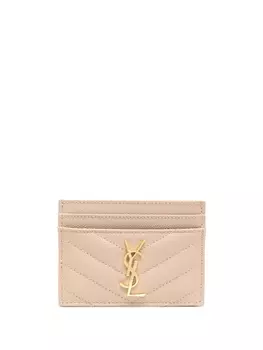 Saint Laurent стеганый картхолдер с монограммой, нейтральный цвет