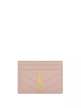 Saint Laurent стеганый картхолдер с монограммой, розовый