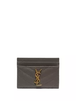 Saint Laurent стеганый картхолдер с монограммой, серый