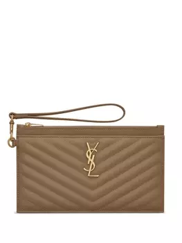 Saint Laurent стеганый клатч Cassandre, коричневый