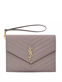 Saint Laurent стеганый клатч Cassandre, серый