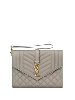 Saint Laurent стеганый клатч Cassandre, серый