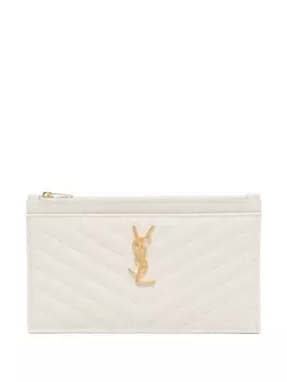 Saint Laurent стеганый клатч Monogram, белый