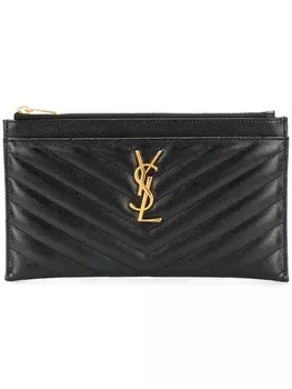 Saint Laurent стеганый клатч с декором Monogram, черный