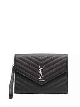 Saint Laurent стеганый клатч с логотипом, черный
