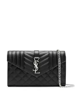 Saint Laurent стеганый клатч с логотипом, черный