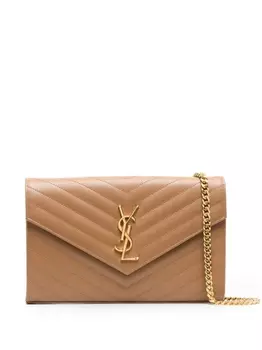 Saint Laurent стеганый клатч с логотипом, коричневый