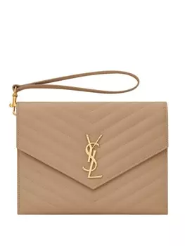 Saint Laurent стеганый клатч с логотипом, нейтральный цвет