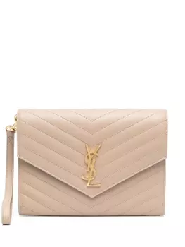 Saint Laurent стеганый клатч с монограммой, нейтральный цвет