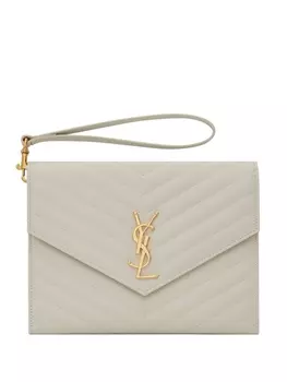Saint Laurent стеганый клатч с монограммой, нейтральный цвет