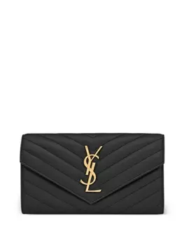 Saint Laurent стеганый кошелек Cassandre, черный