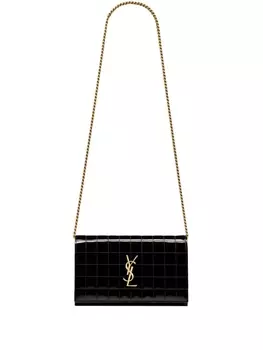 Saint Laurent стеганый кошелек Cassandre на цепочке, черный