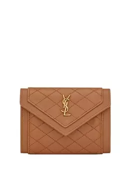Saint Laurent стеганый кошелек-конверт, коричневый
