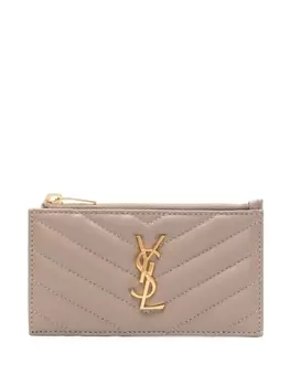 Saint Laurent стеганый кошелек с декором Cassandre, нейтральный цвет