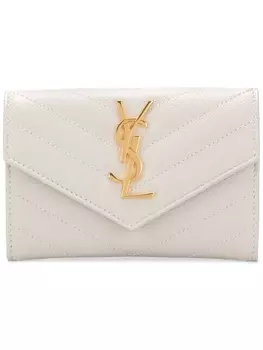 Saint Laurent стеганый кошелек с декором Monogram, нейтральный цвет
