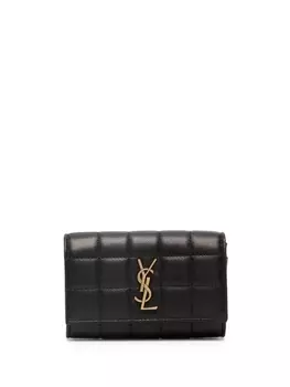 Saint Laurent стеганый кошелек с логотипом, черный