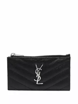 Saint Laurent стеганый кошелек с логотипом, черный