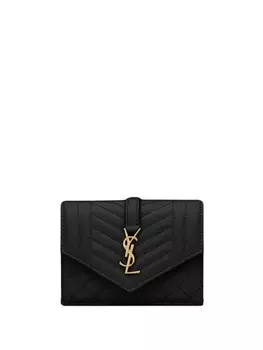 Saint Laurent стеганый кошелек с логотипом, черный
