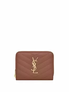Saint Laurent стеганый кошелек с логотипом, коричневый