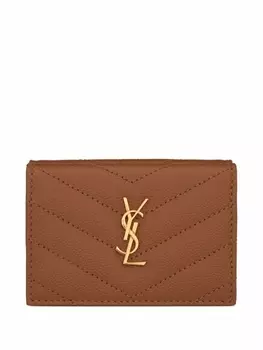 Saint Laurent стеганый кошелек с логотипом, коричневый